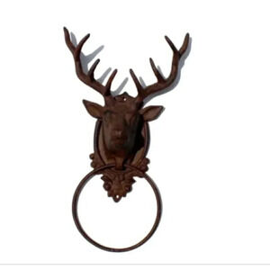 Vintage Castiron Reindeer Head Rustic Door Knocker Screw Mount Door Handle